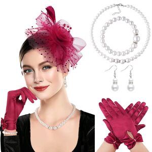 7232 1920s Vintage Fascinators Hat For Women Veil Mesh Tea Party Headpiece